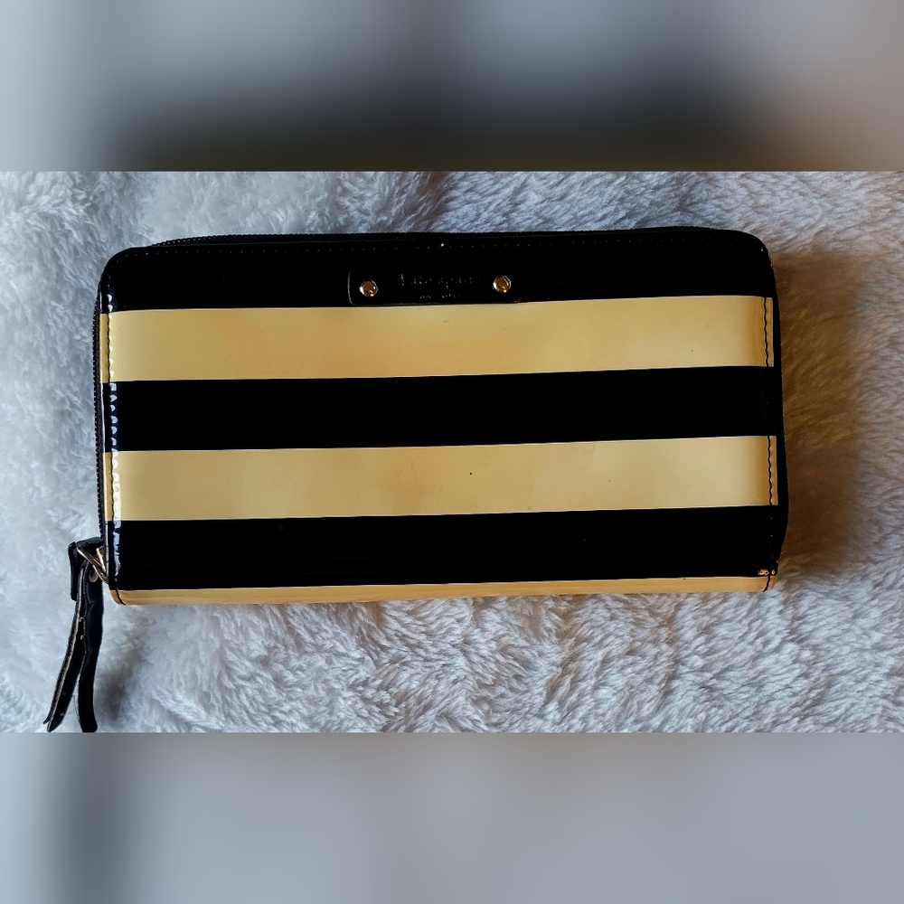 Kate Spade Black and Yellow Striped Clutch - Picture 1 of 3